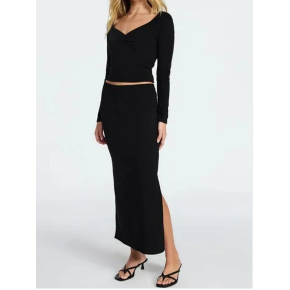 No Boundaries Ribbed Long Sleeve Sweetheart Top & Maxi Skirt L Set Black XXS NWT